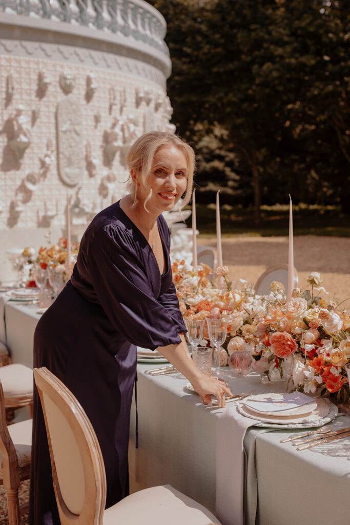Mrs T Weddings at Waddesdon, styling a luxury wedding breakfast setup.